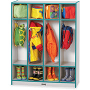 Jonti-Craft Rainbow Accents 4 Section Coat Locker, 4 Compartments, 50.50" H x 39" W x 15" D, Laminated, Durable, Teal, 1 Each