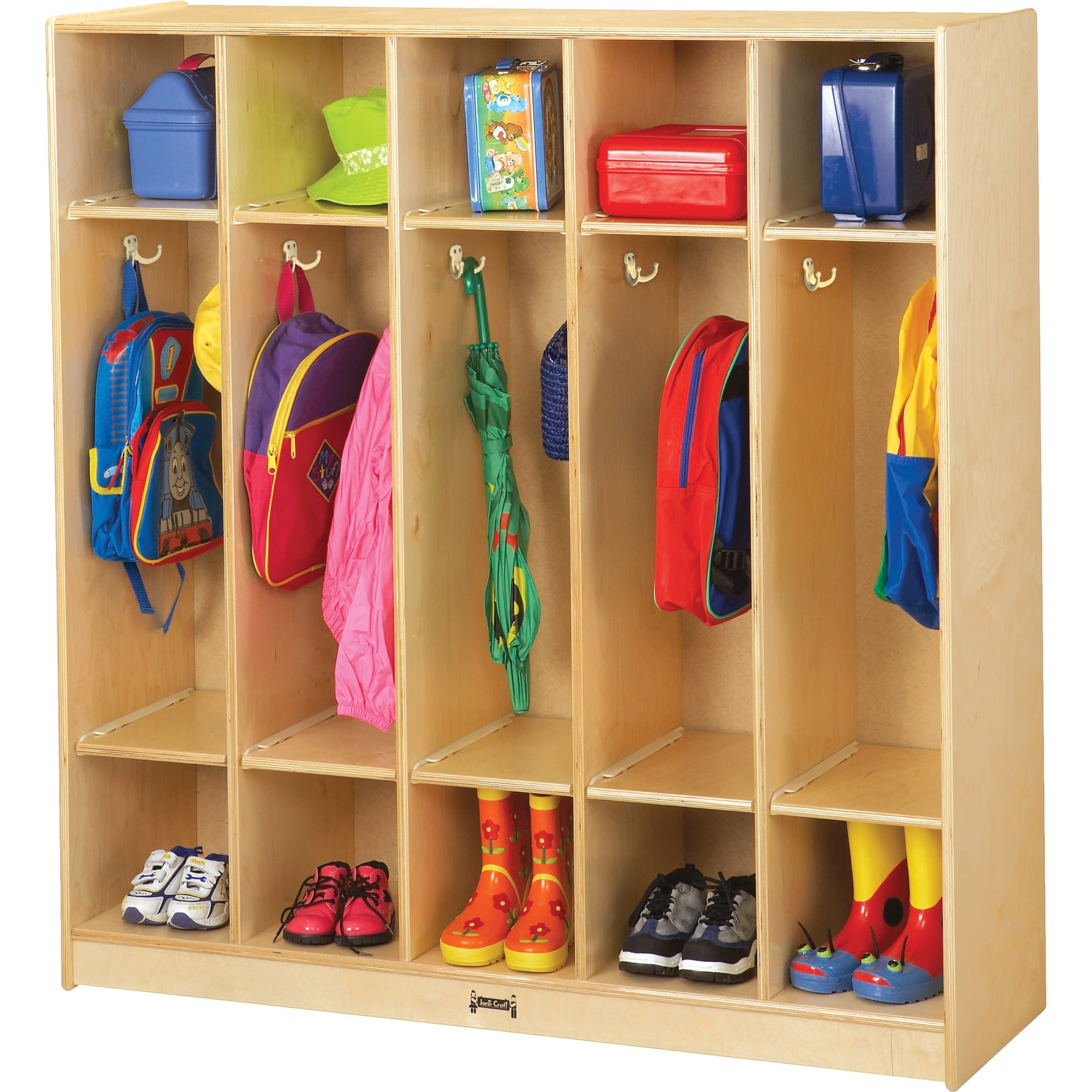 5 Compartment(s) - 50.50" Height x 48" Width x 15" Depth - Double Hook, Durable, Rounded Corner, Yellowing Resistant - UV Acrylic - Baltic - Birch Plywood - 1 Each