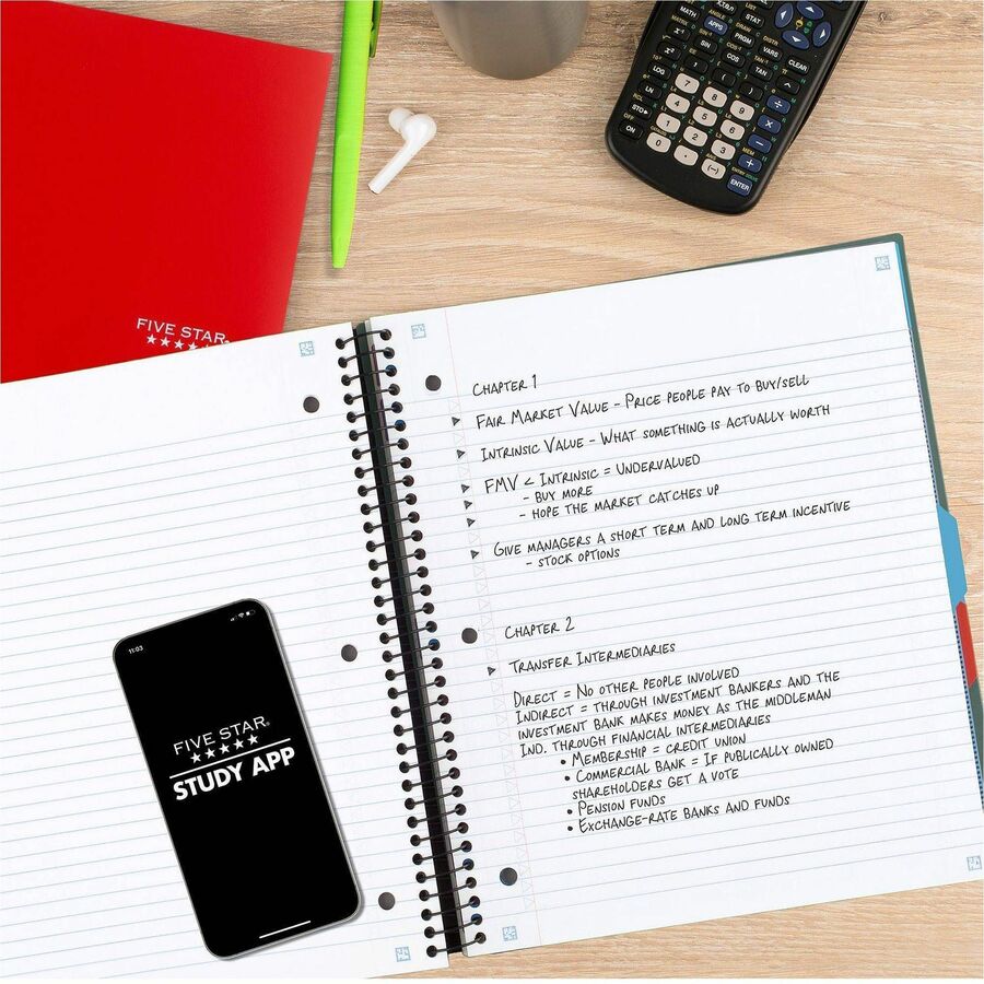 Mead Five Star College Ruled Subject Notebook, 150 Pages, Spiral Binding, 11" x 10.1", Assorted Durable Plastic Cover with Tabbed Dividers, Expandable Pocket, Pen Loop, 1 Each