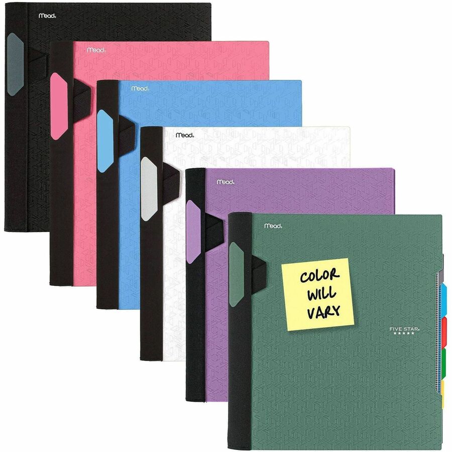 Mead Five Star College Ruled Subject Notebook, 200 Pages, Spiral Binding, 11" x 10.2", Assorted Durable Plastic Cover, Tabbed Dividers, Expandable Pocket, Pen Loop, 1 Each