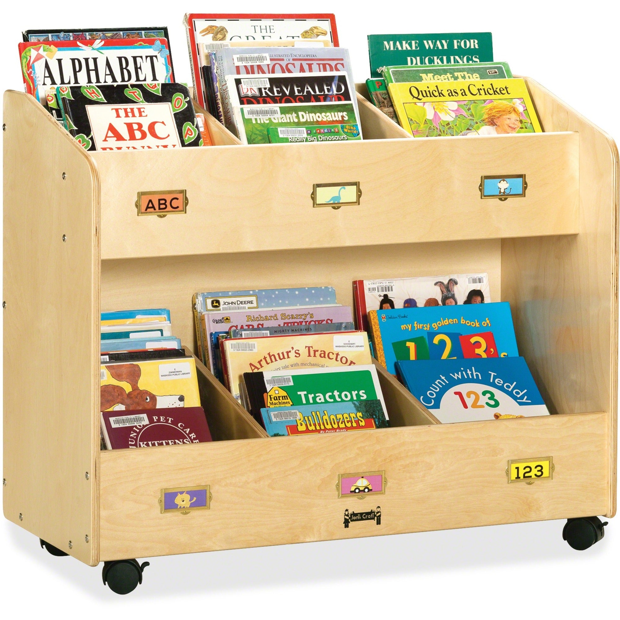 Jonti-Craft Mobile Section Book Storage Organizer, 6 Compartments, 29.5" H x 36" W x 16" D, Baltic Acrylic, 1 Each