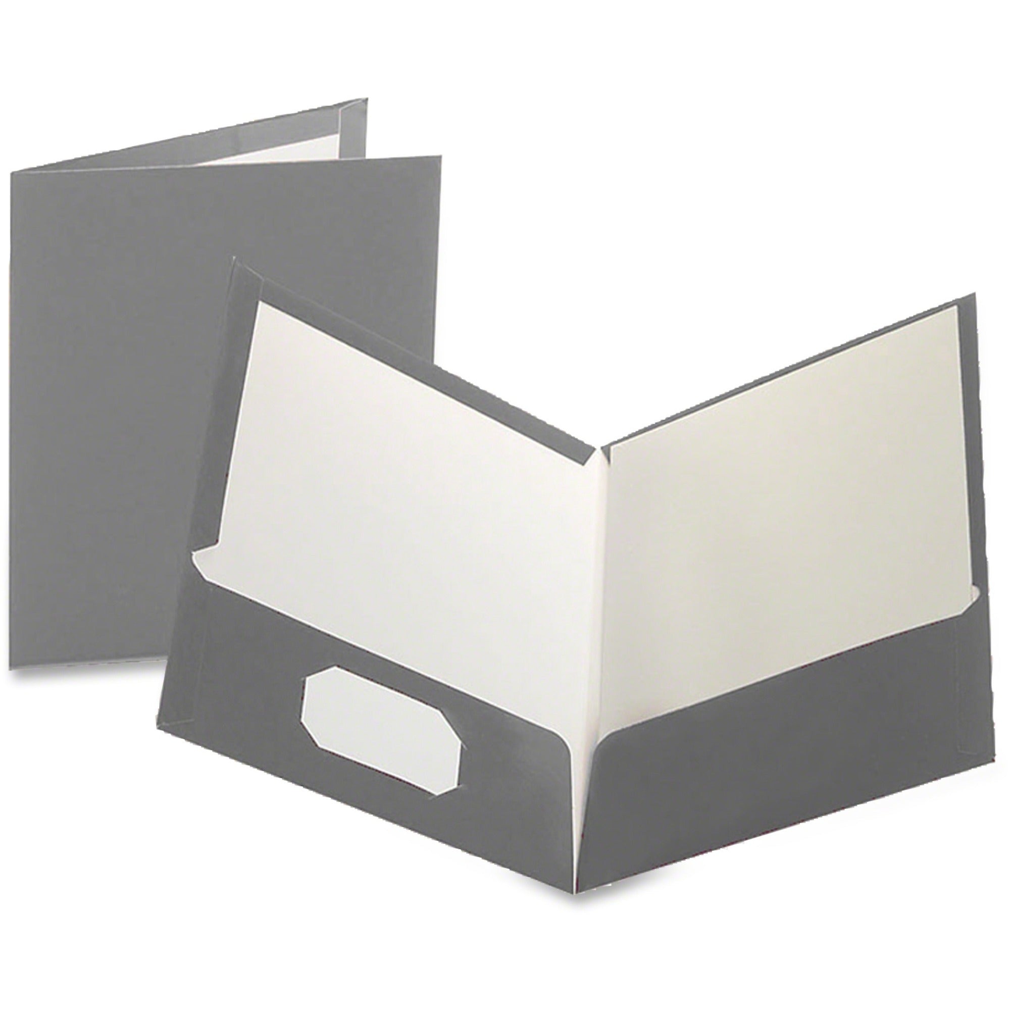 Oxford Showfolio Letter Pocket Folder, 8.5" x 11", 2 Internal Pockets, 100 Sheet Capacity, Gray, Die-cut, High Gloss, Laminated, CD Holder, Soil & Moisture Resistant, 25/Box