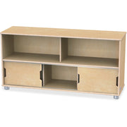 Jonti-Craft TrueModern Storage Shelves, 24"H x 48.5"W x 15"D, Sliding Doors, UV Acrylic Finish, Rounded Corners, Anodized Aluminum & Baltic Birch, Baltic Color, 1 Each