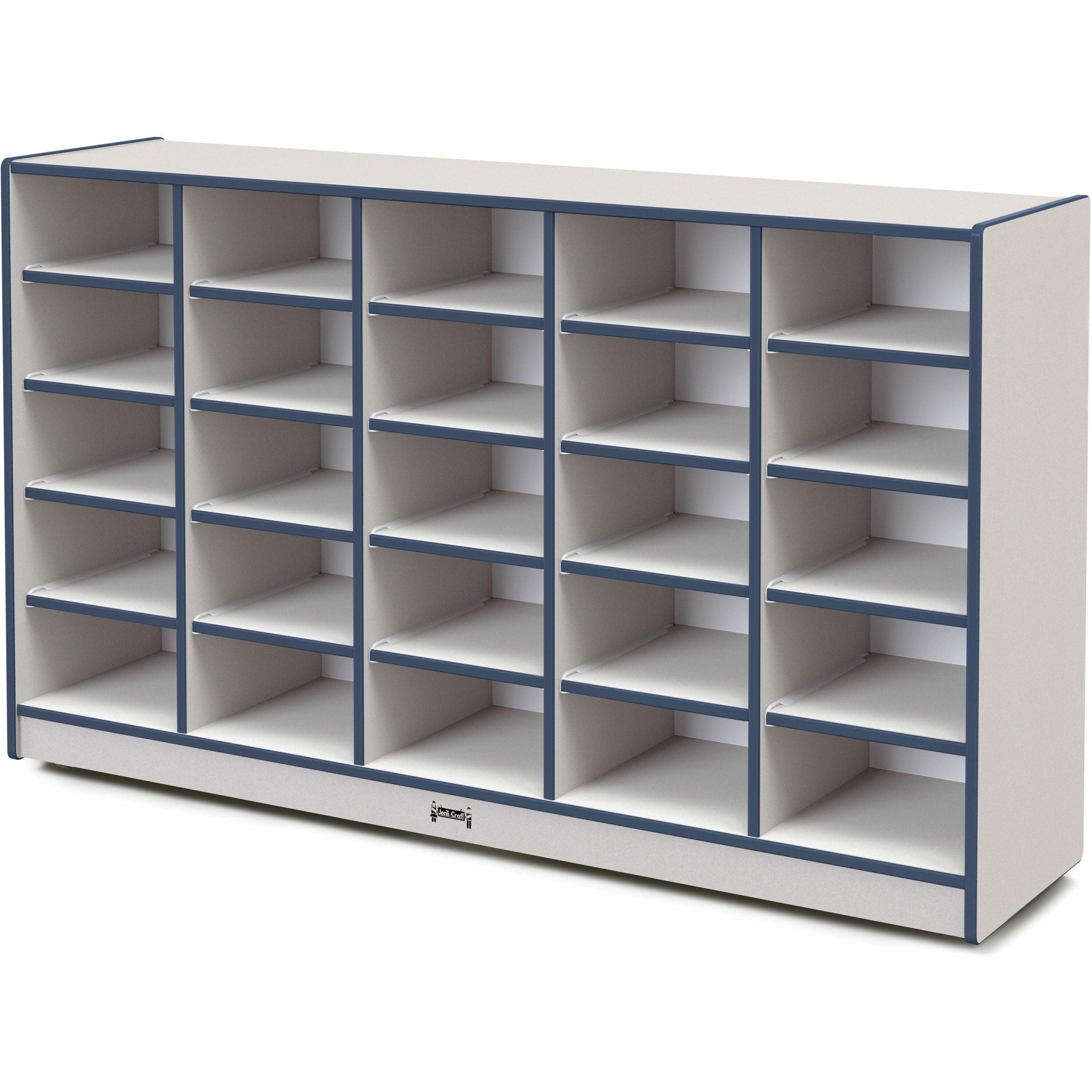 Jonti-Craft Rainbow Accents Cubbie Mobile Storage, 25 Compartments, 35.5"H x 60"W x 15"D, Navy, Hard Rubber, 1 Each