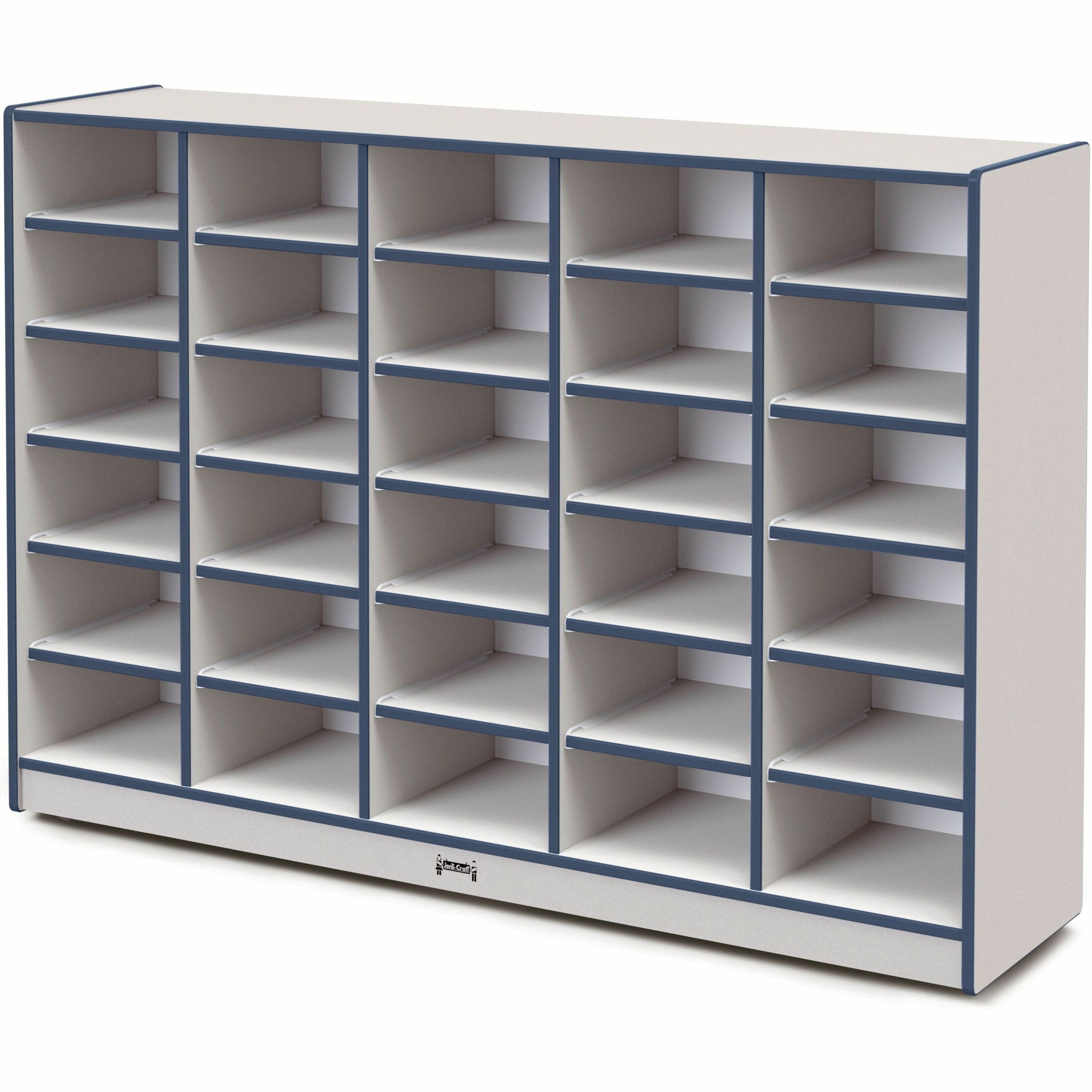 Jonti-Craft Rainbow Accents Cubbie Mobile Storage, 30 Compartments, 42"H x 60"W x 15"D, Navy, Hard Rubber, 1 Each