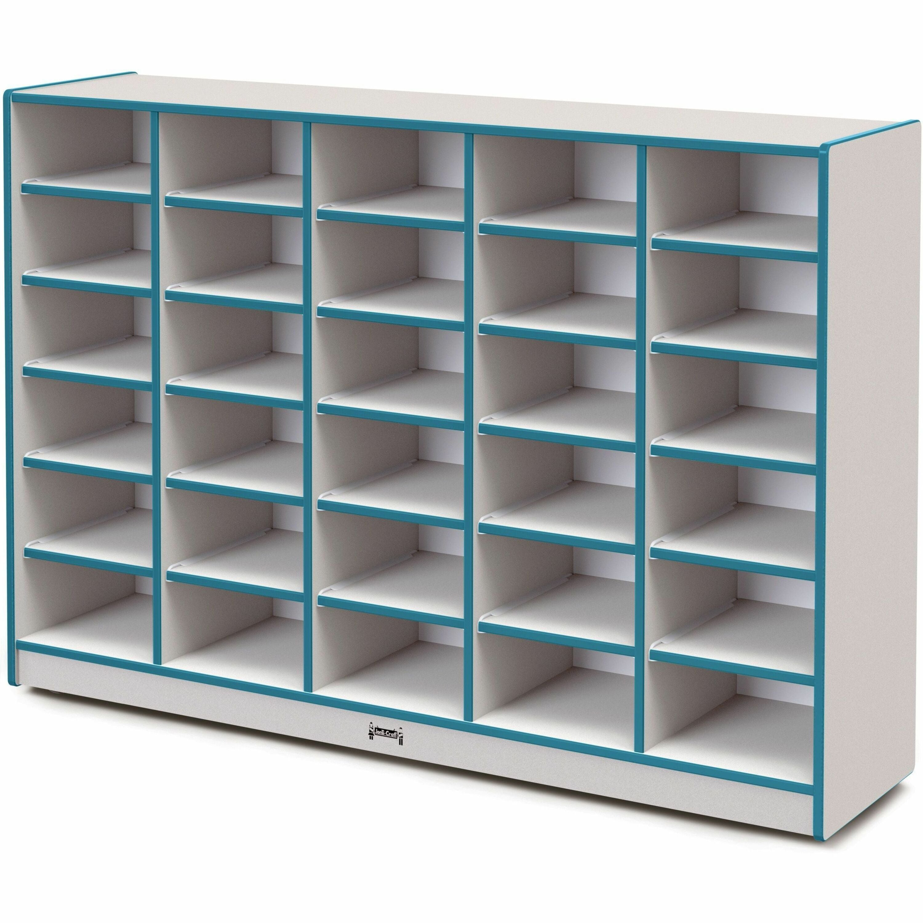 Jonti-Craft Rainbow Accents Cubbie Mobile Storage, 30 Compartments, 42"H x 60"W x 15"D, Teal, Hard Rubber, 1 Each