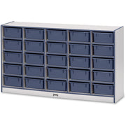 Jonti-Craft Rainbow Accents Mobile Tub Bin Storage, 25 Compartments, 35.5"H x 60"W x 15"D, Navy, Hard Rubber, 1 Each