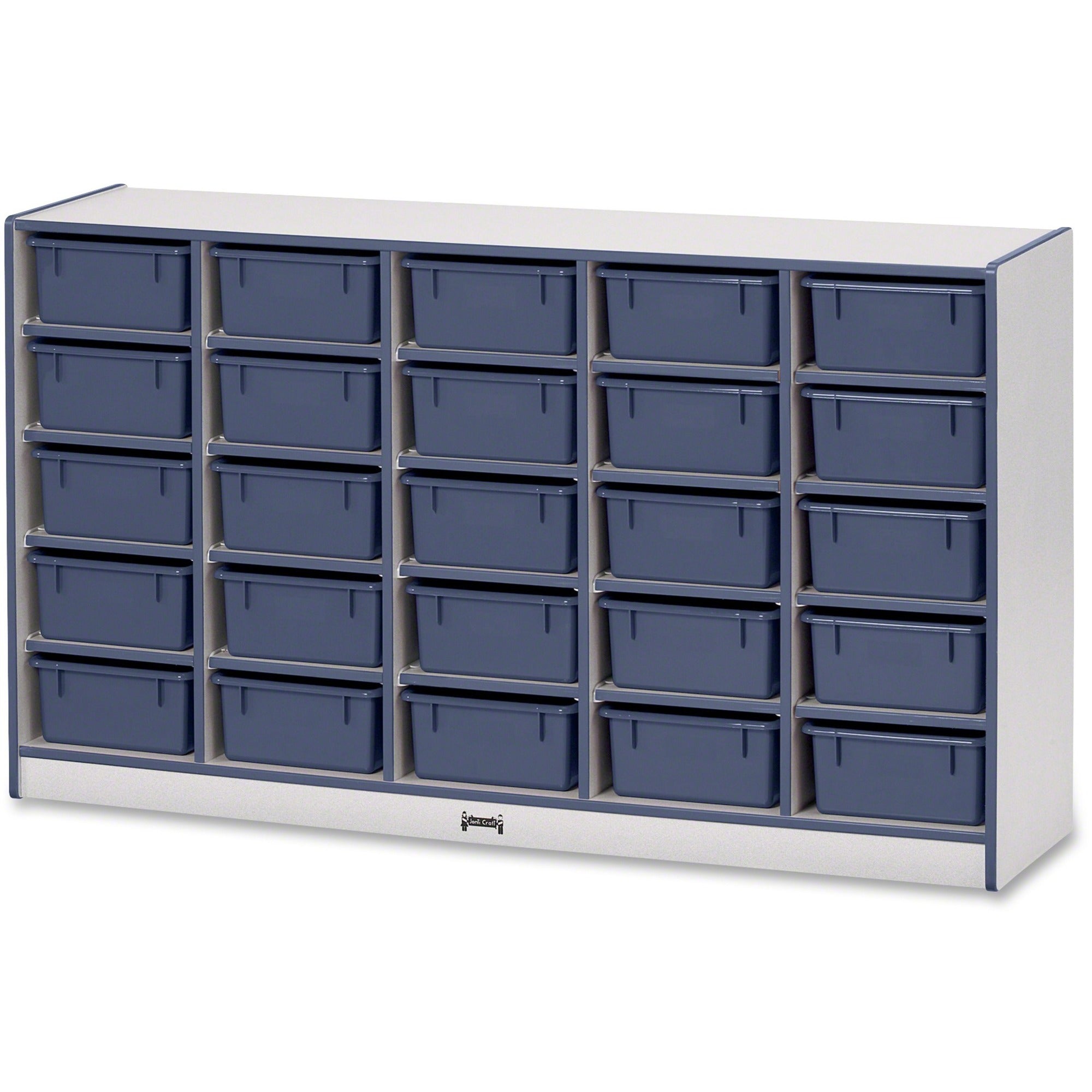 Jonti-Craft Rainbow Accents Mobile Tub Bin Storage, 25 Compartments, 35.5"H x 60"W x 15"D, Navy, Hard Rubber, 1 Each
