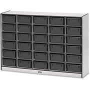 Jonti-Craft Rainbow Accents Mobile Tub Bin Storage, 30 Compartments, 42"H x 60"W x 15"D, Black, Hard Rubber, 1 Each