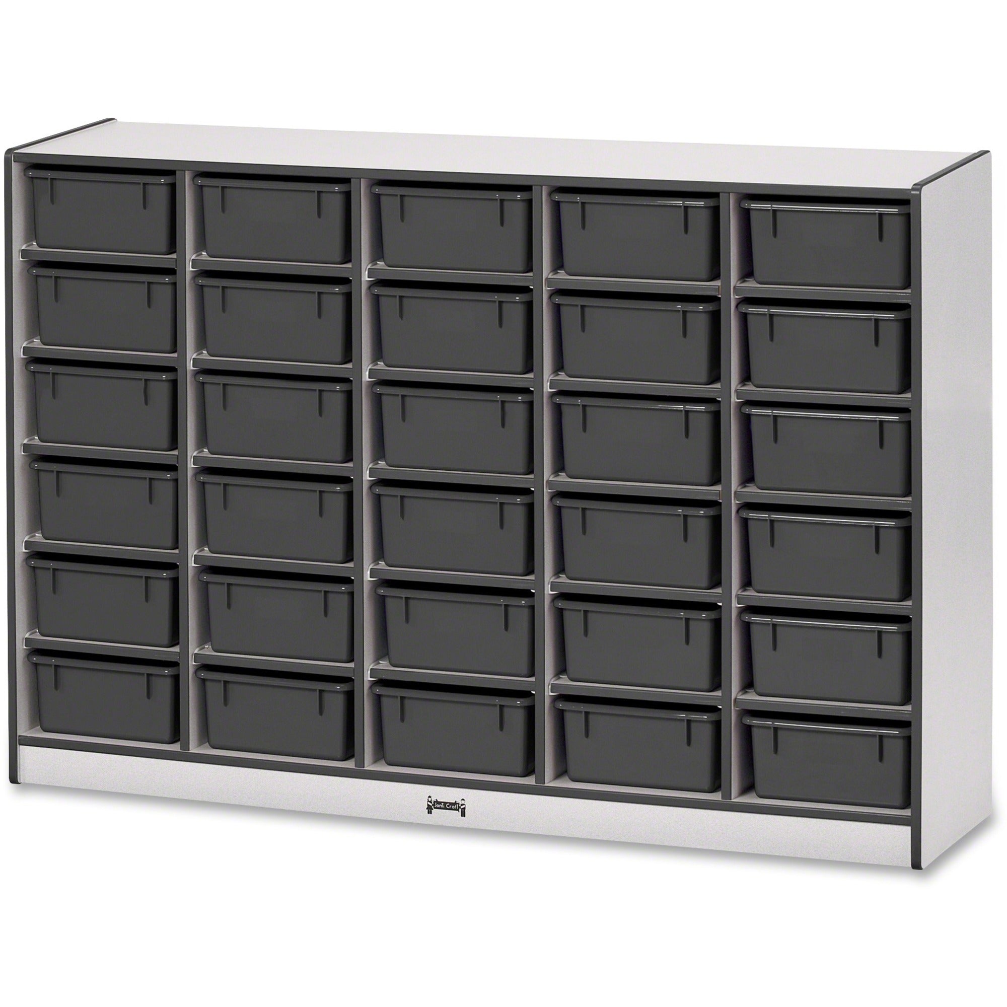 Jonti-Craft Rainbow Accents Mobile Tub Bin Storage, 30 Compartments, 42"H x 60"W x 15"D, Black, Hard Rubber, 1 Each