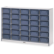 Jonti-Craft Rainbow Accents Mobile Tub Bin Storage, 30 Compartments, 42"H x 60"W x 15"D, Navy, Hard Rubber, 1 Each