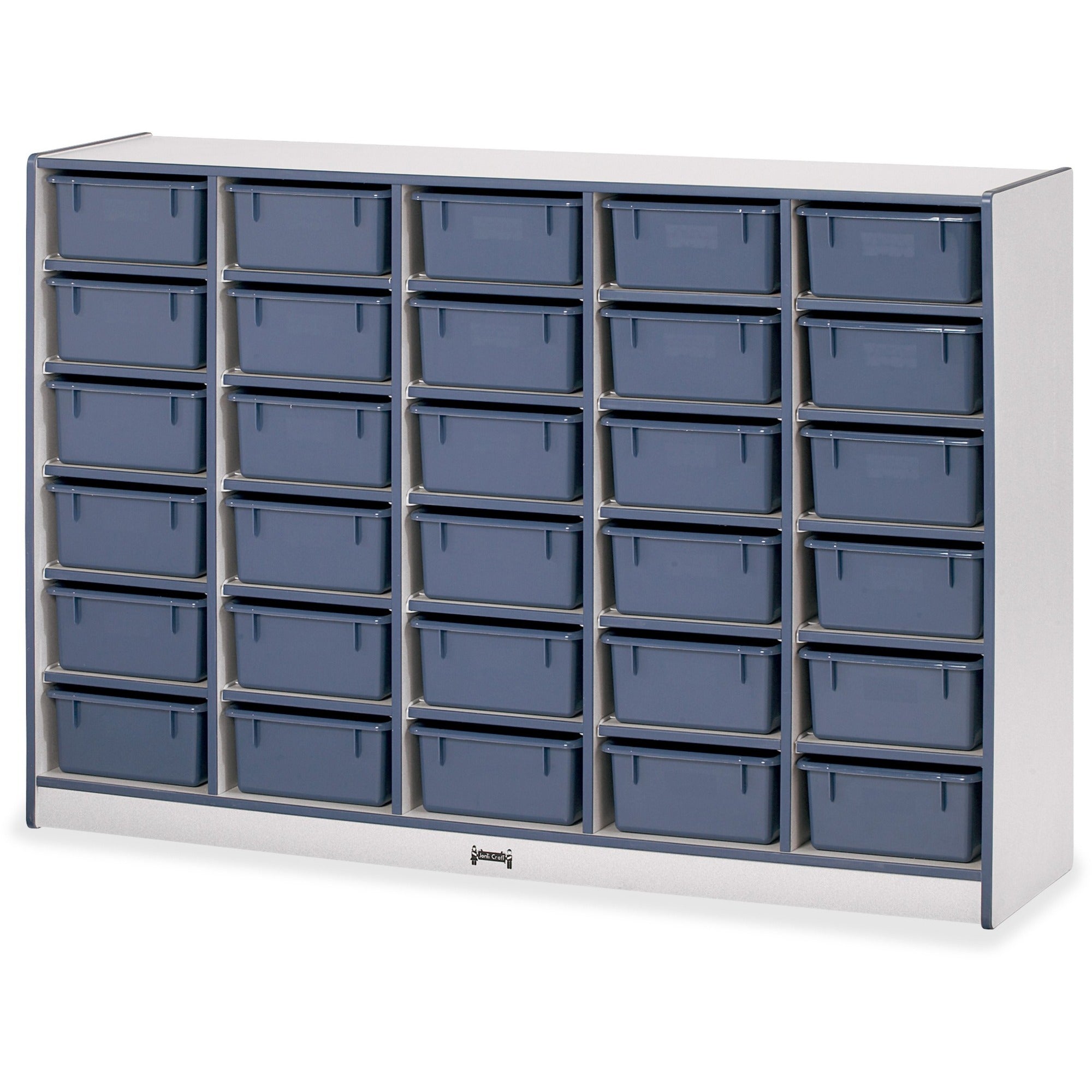 Jonti-Craft Rainbow Accents Mobile Tub Bin Storage, 30 Compartments, 42"H x 60"W x 15"D, Navy, Hard Rubber, 1 Each