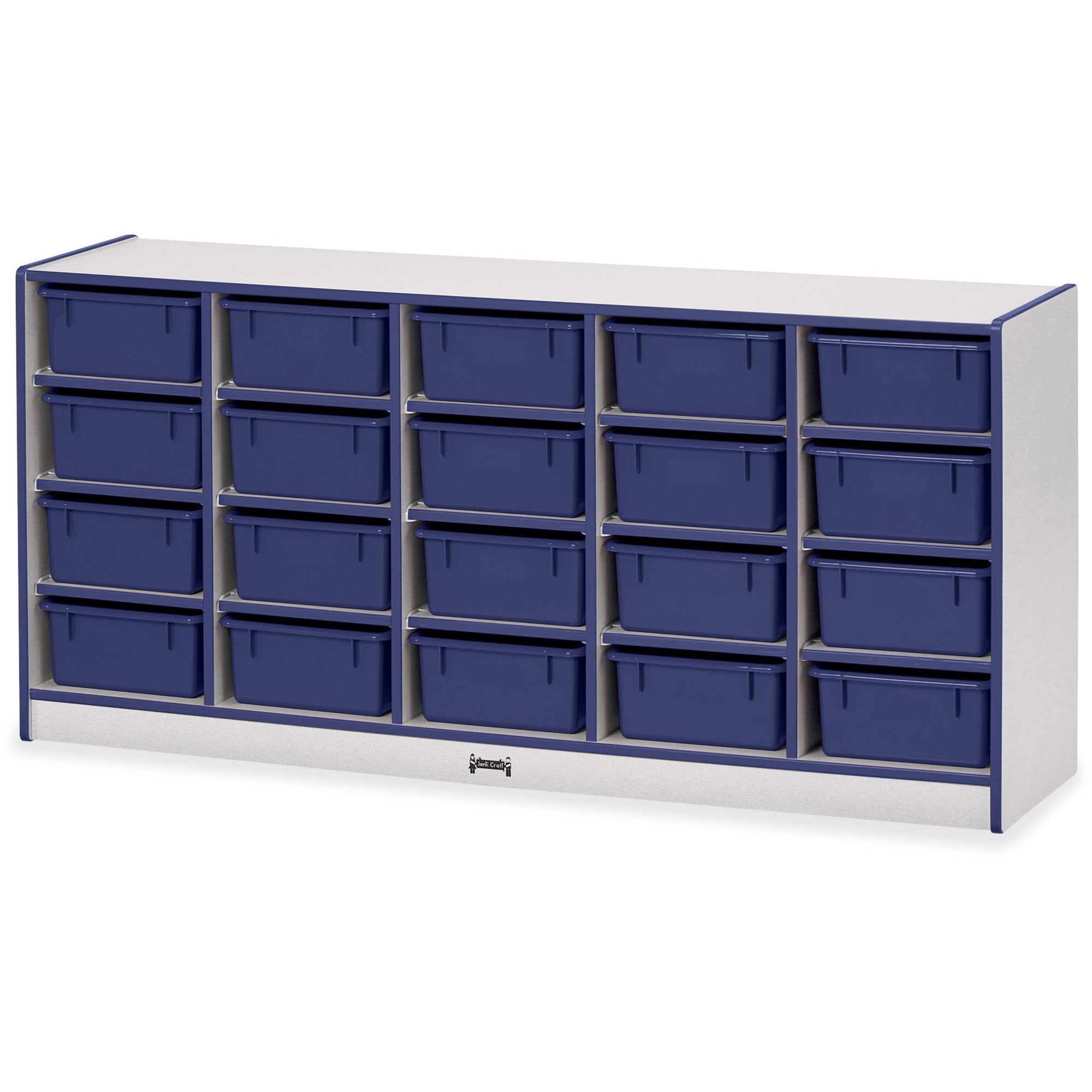 Jonti-Craft Rainbow Accents Cubbie Mobile Storage, 20 Compartments, 29.5"H x 24.5"W x 15"D, Blue, Hard Rubber, 1 Each