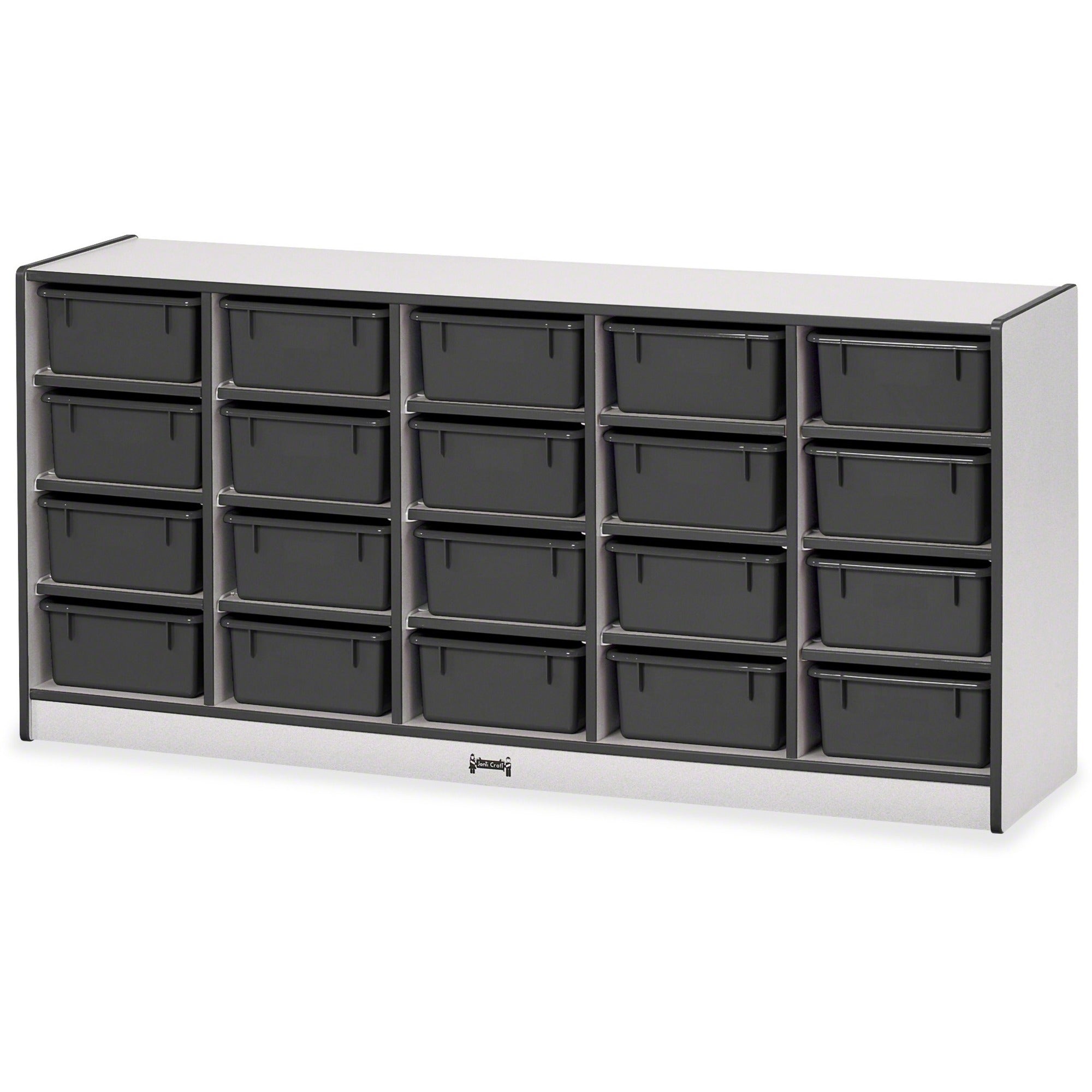 Jonti-Craft Rainbow Accents Mobile Tub Bin Storage, 20 Compartments, 29.5"H x 24.5"W x 15"D, Black, Hard Rubber, 1 Each