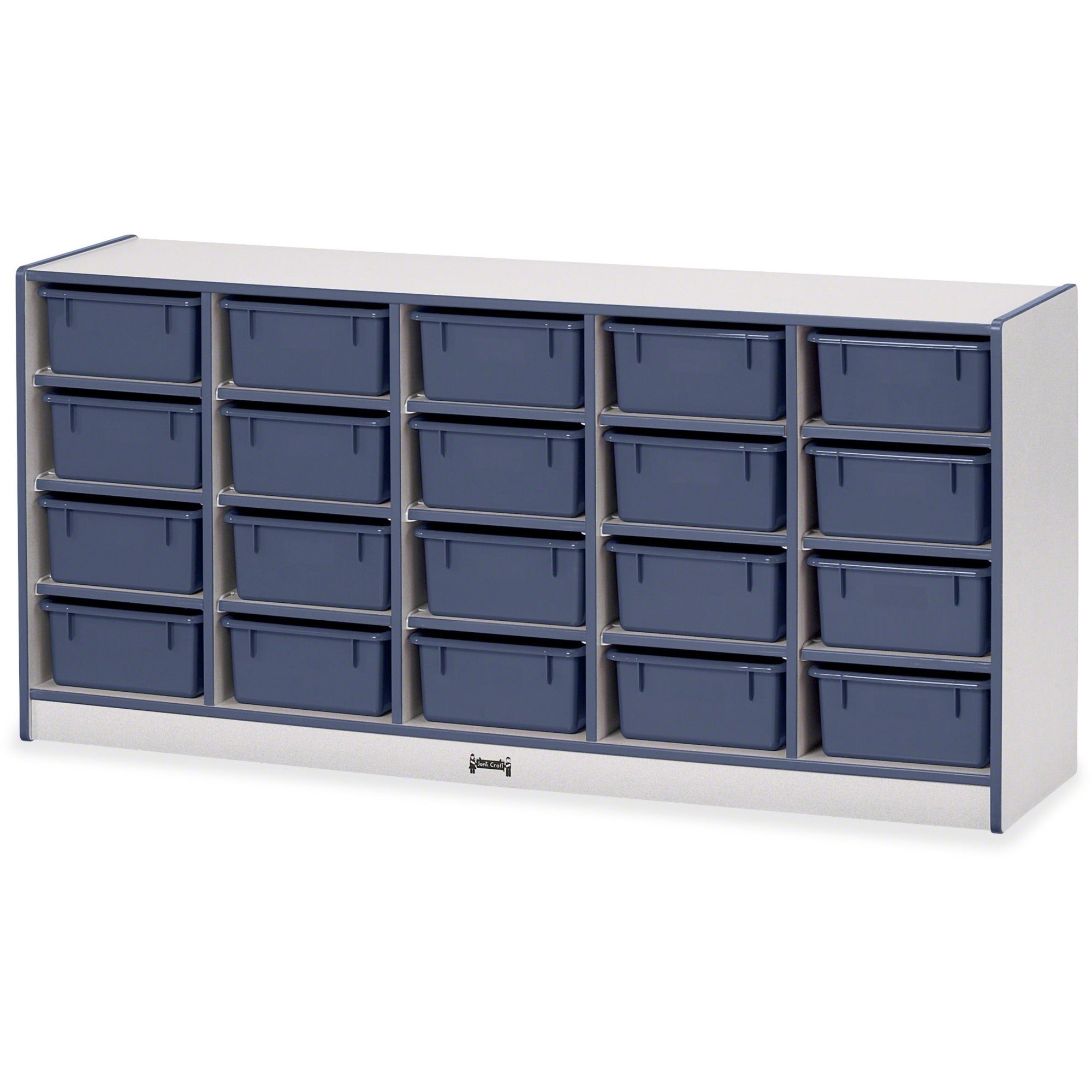 Jonti-Craft Rainbow Accents Mobile Tub Bin Storage, 20 Compartments, 29.5"H x 24.5"W x 15"D, Navy, Hard Rubber, 1 Each