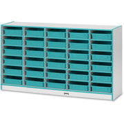 Jonti-Craft Rainbow Accents Mobile Paper-Tray Storage, 30 Compartments, Teal, 35.50"H x 60"W x 15"D, Chip Resistant, Laminated, Rubber, Includes 30 Paper Trays, 1 Each