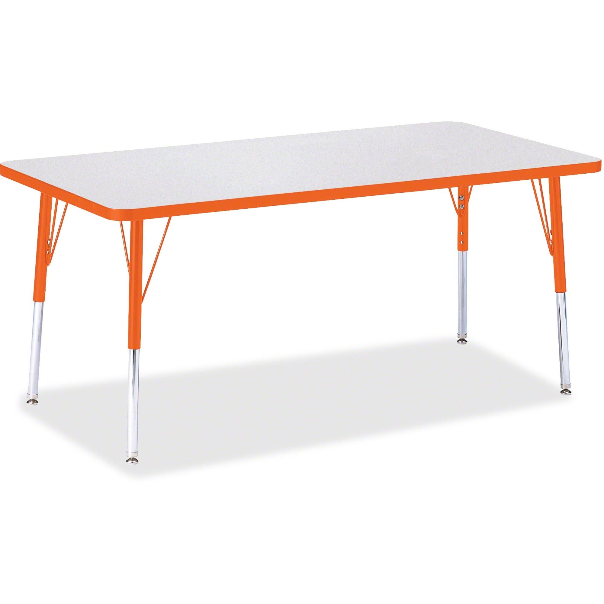 Jonti-Craft Berries Adult Height Color Edge Rectangle Table, Orange Top, Adjustable Height 24"-31", 60" x 30" x 1.13", Four Steel Legs, 1 Each