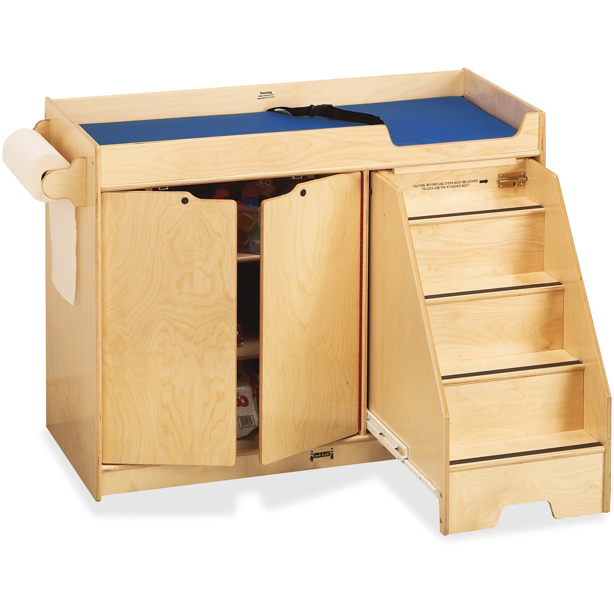 Jonti-Craft Pull-out Stairs Changing Table, 3 Shelves, 39"H x 48"W x 22.5"D, Acrylic/Baltic Finish, 1 Each