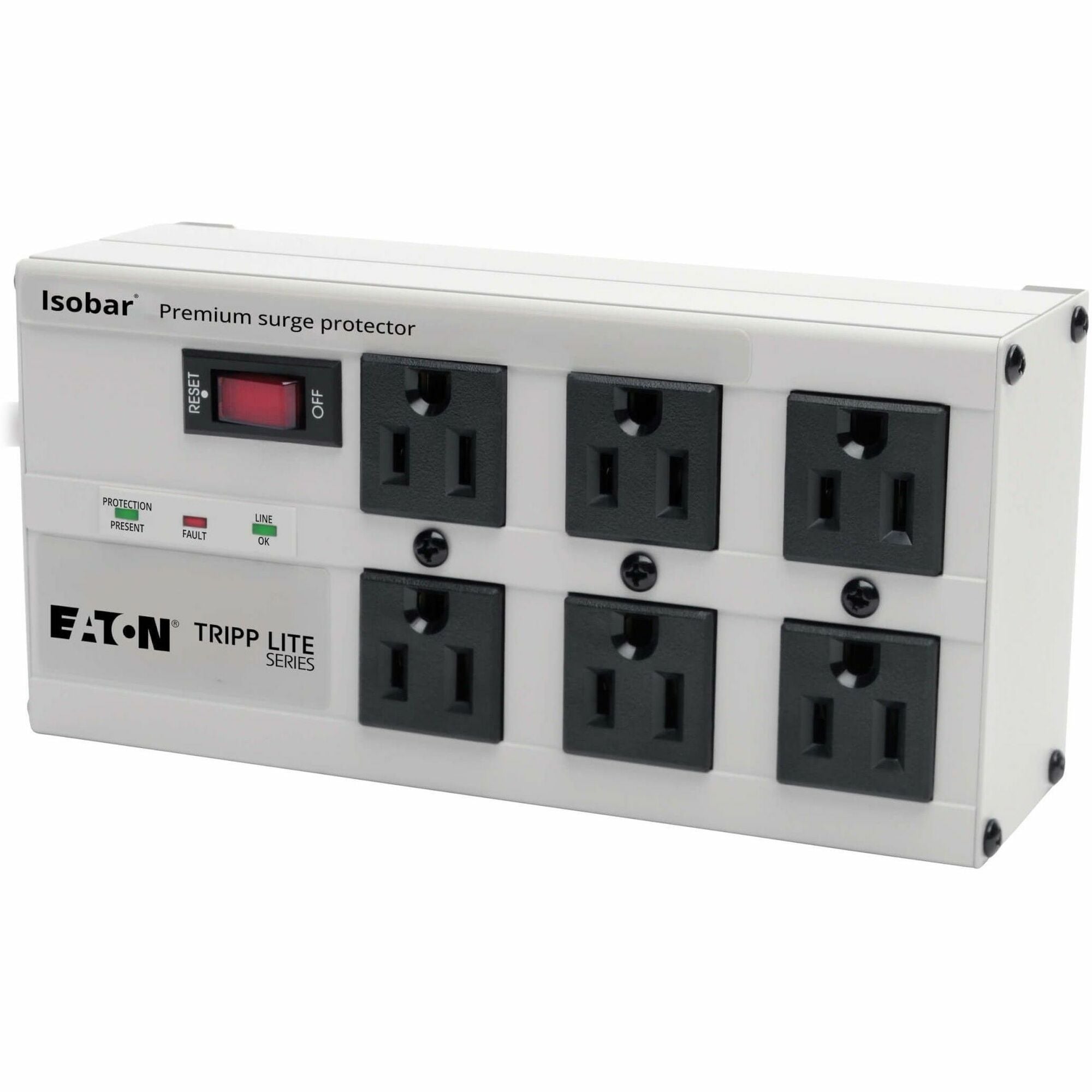 Gray - NEMA 5-15P - 6 x NEMA 5-15R - 1440 VA - 3330 J - 120 V AC Input - 120 V AC Output - 61 kA - 6 ft