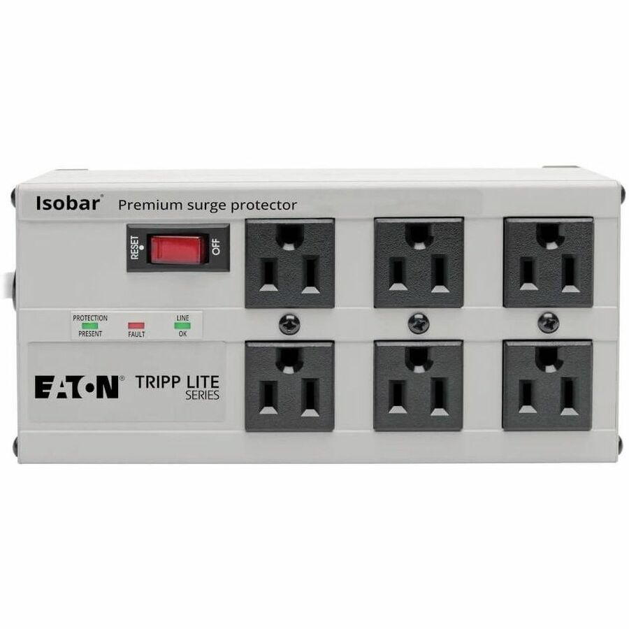 Gray - NEMA 5-15P - 6 x NEMA 5-15R - 1440 VA - 3330 J - 120 V AC Input - 120 V AC Output - 61 kA - 6 ft