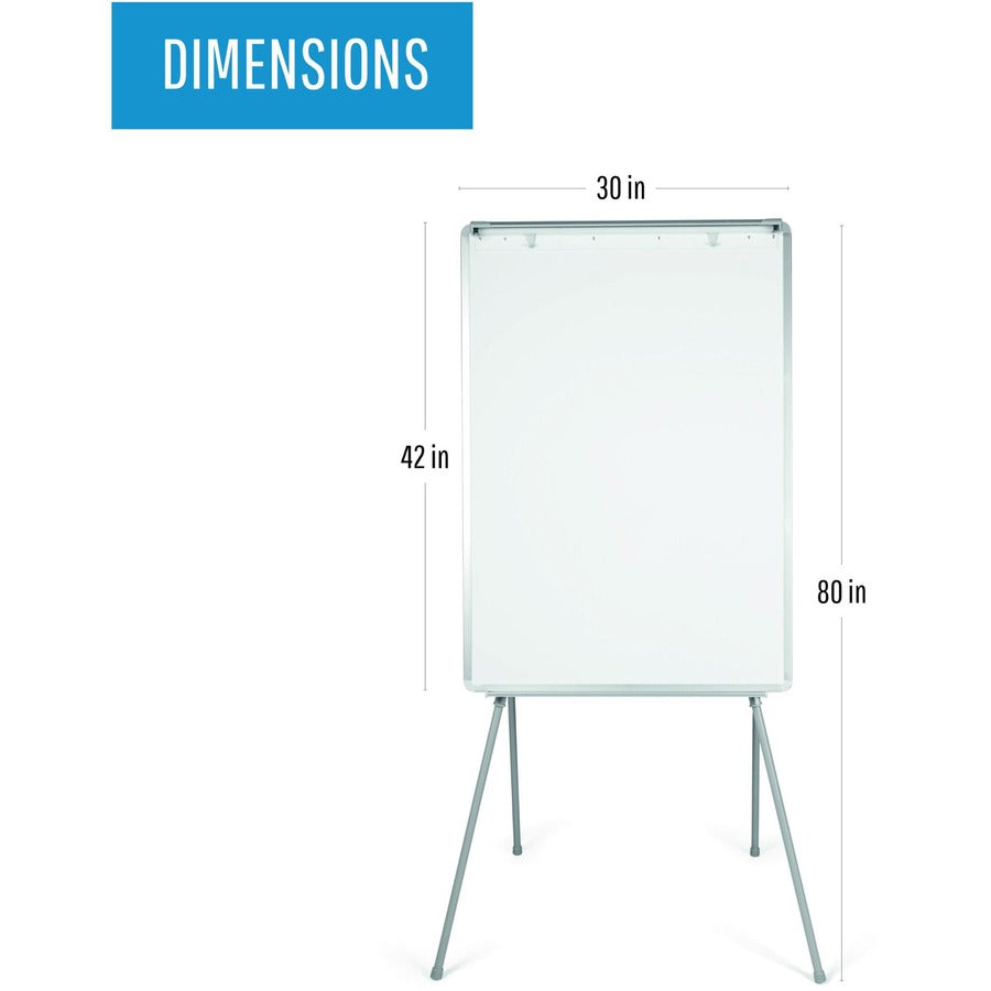 28" (2.3 ft) Width x 40.5" (3.4 ft) Height - White Surface - Gray Aluminum Frame - Rectangle - Floor Standing, Tabletop - Telescoping Leg, Non-magnetic, Sturdy, Foldable, Lightweight, Portable, Pen Tray, Adjustable Easel Pad Holder - 1 Each