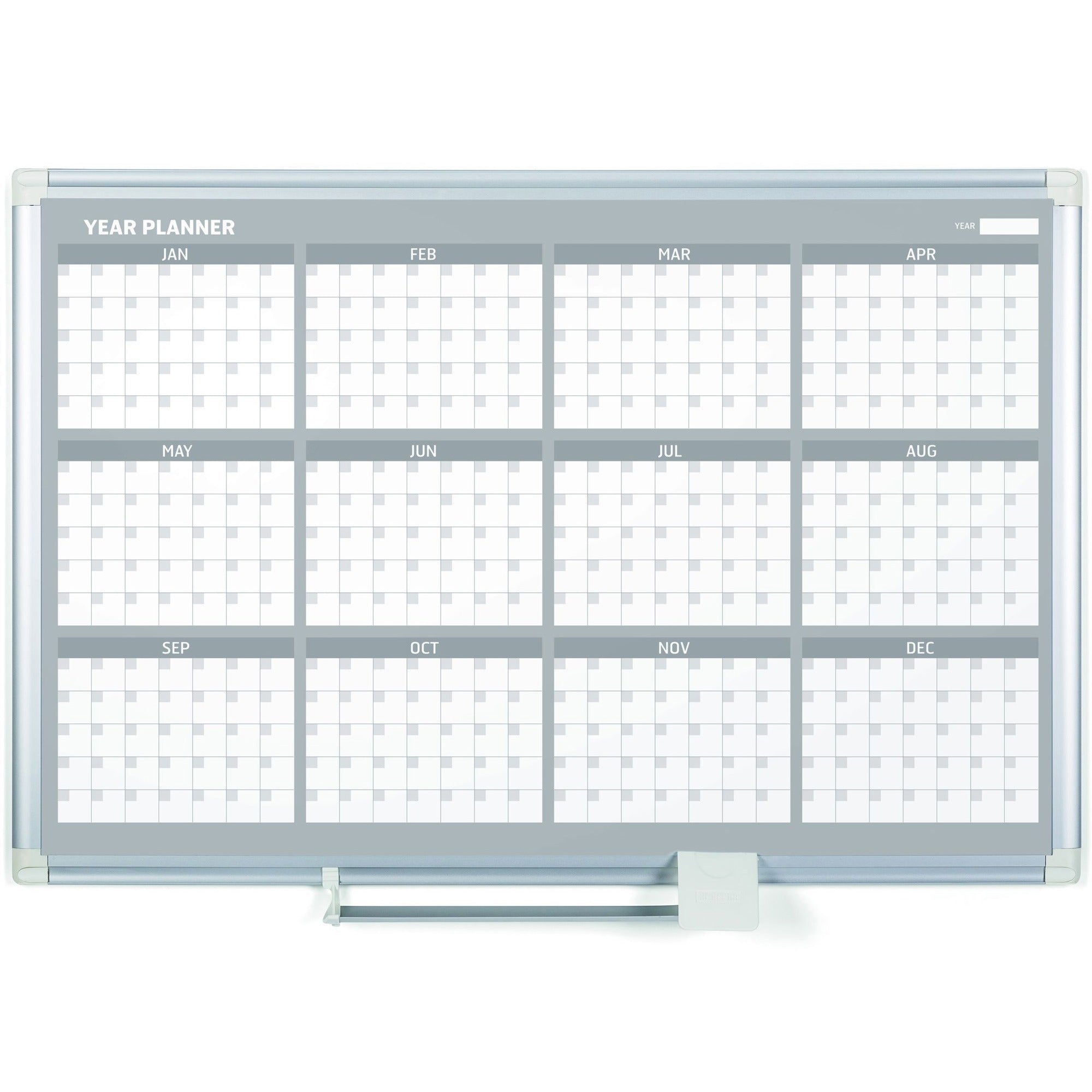 Yearly - 12 Month - White - Aluminum - 24" Height x 36" Width - Magnetic, Dry Erase Surface, Durable, Reference Calendar, Accessory Tray, Scratch Resistant, Ghost Resistant - 1 Each