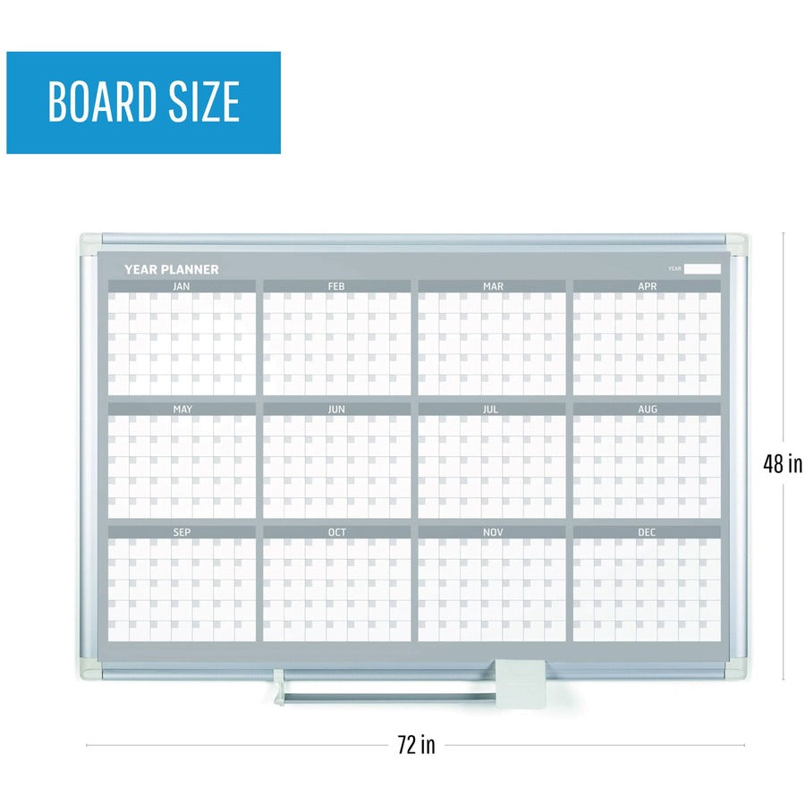 Yearly - 12 Month - White - Aluminum - 24" Height x 36" Width - Magnetic, Dry Erase Surface, Durable, Reference Calendar, Accessory Tray, Scratch Resistant, Ghost Resistant - 1 Each