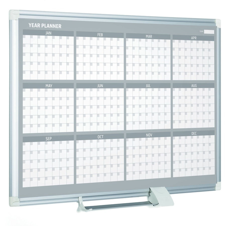 Yearly - 12 Month - White - Aluminum - 24" Height x 36" Width - Magnetic, Dry Erase Surface, Durable, Reference Calendar, Accessory Tray, Scratch Resistant, Ghost Resistant - 1 Each