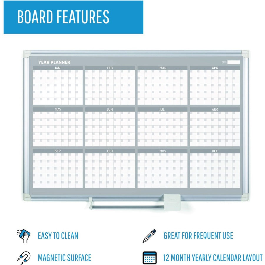 Yearly - 12 Month - White - Aluminum - 24" Height x 36" Width - Magnetic, Dry Erase Surface, Durable, Reference Calendar, Accessory Tray, Scratch Resistant, Ghost Resistant - 1 Each