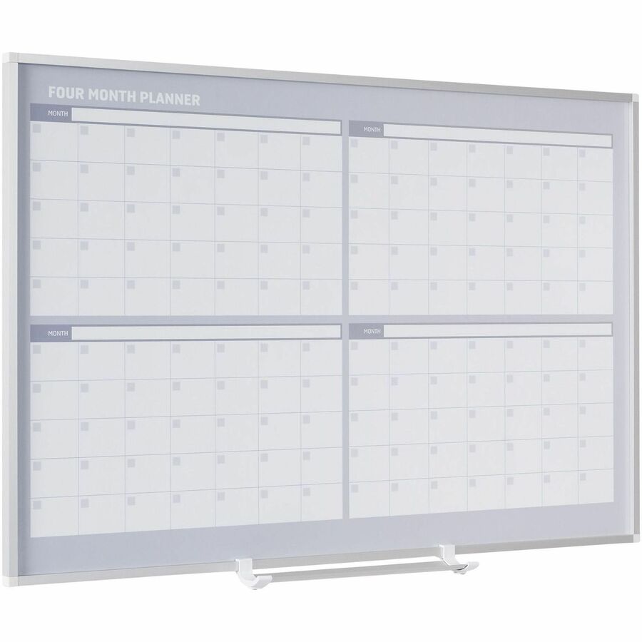 Monthly - 4 Month - Silver, White - Aluminum - 36" Height x 48" Width - Scratch Resistant, Ghost Resistant, Accessory Tray, Dry Erase Surface, Heavy Duty, Magnetic - 1 Each