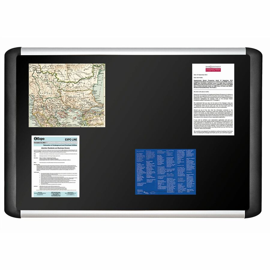 MasterVision MVI SoftTouch Deluxe Bulletin Board, 23.62" x 35.43", Black Foam Surface, Smooth, Black Aluminum Frame, 1 Each