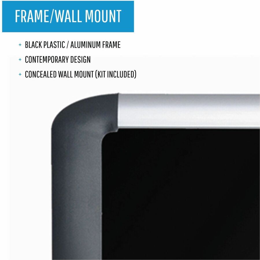 MasterVision MVI SoftTouch Deluxe Bulletin Board, 48" x 96", Black Fabric Surface, Aluminum/Black Frame, 1 Each