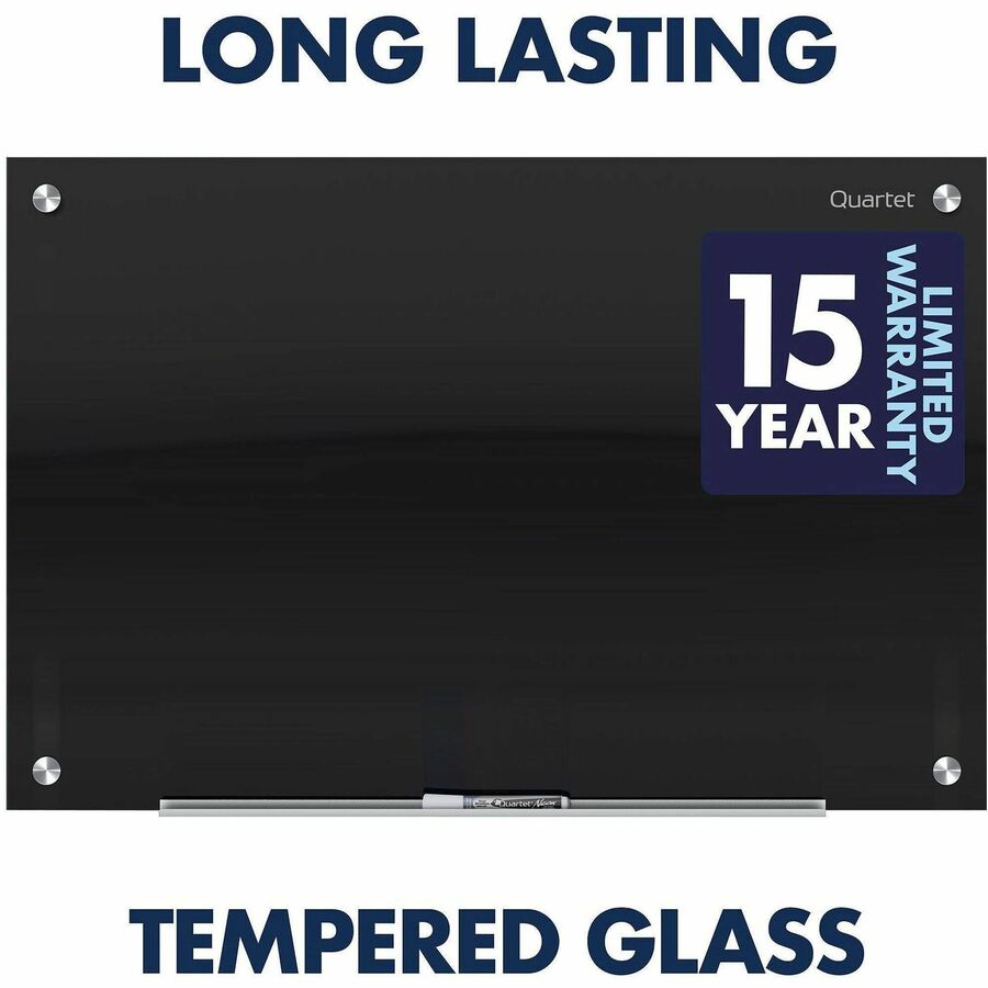 Quartet Infinity Glass Magnetic Dry-Erase Board, 36" x 24", Black Tempered Glass Surface, Black Frame, Horizontal/Vertical, Magnetic, 1 Each