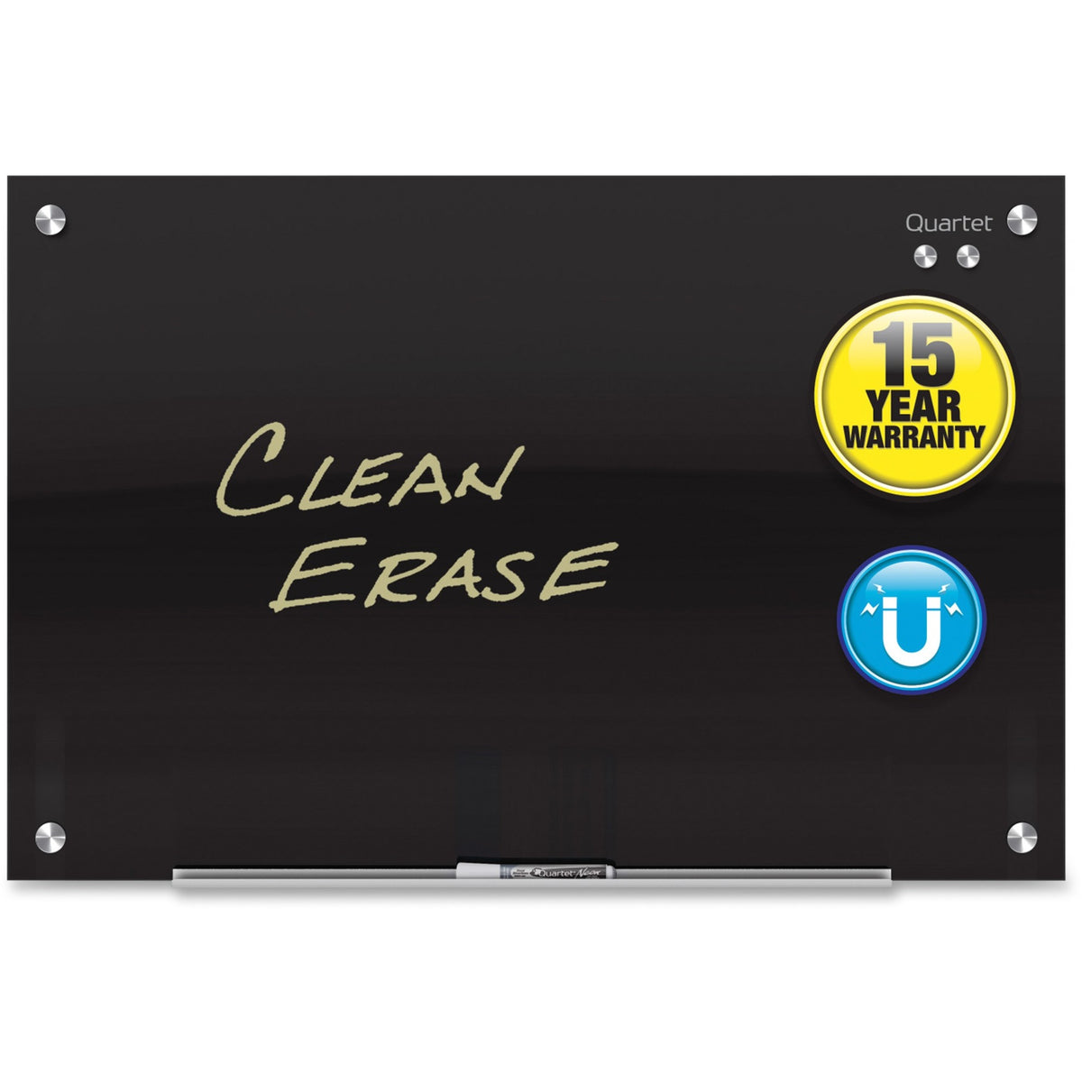 Quartet Infinity Glass Magnetic Dry-Erase Board, 48" x 36", Black Tempered Glass Surface, Black Frame, Horizontal/Vertical Orientation, Frameless, Magnetic, 1 Each