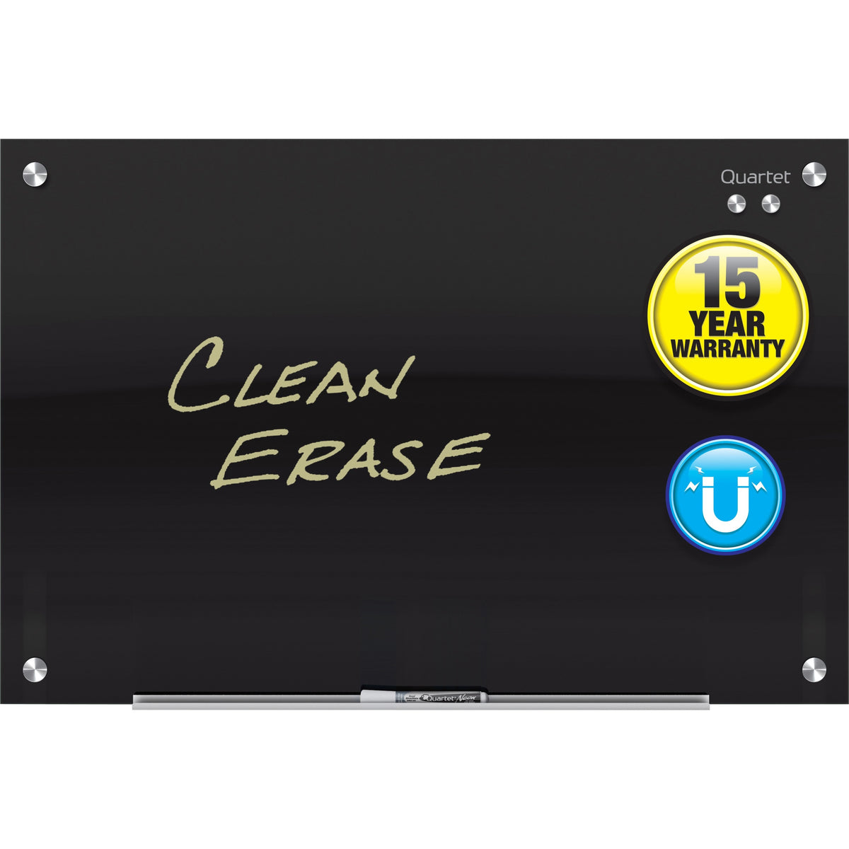 Quartet Infinity Glass Magnetic Dry-Erase Board, 72" x 48", Black Tempered Glass Surface, Black Frame, Horizontal/Vertical, Magnetic, 1 Each