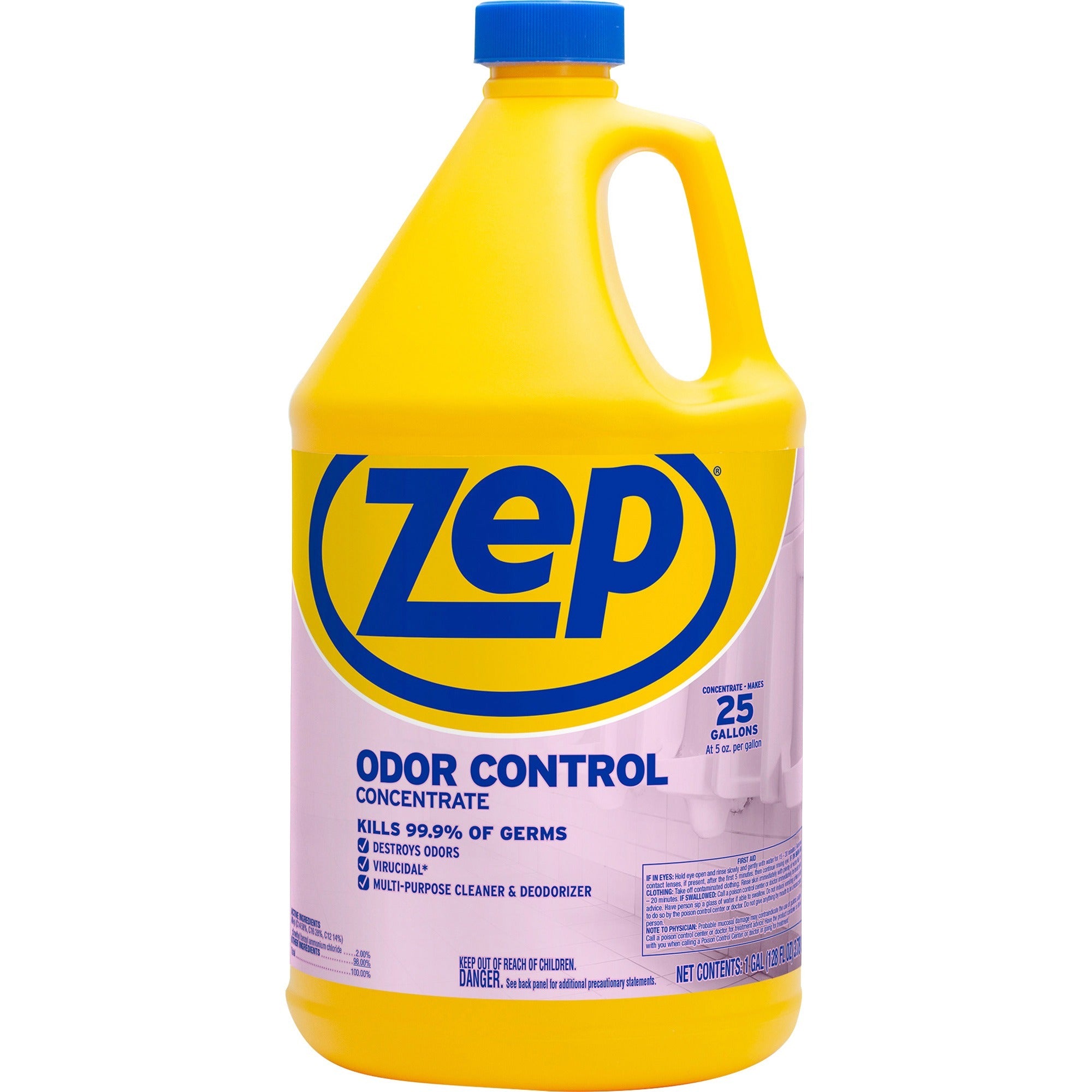 Zep Odor Control Concentrate, Fresh Lemon Scent, 128 fl oz (4 quarts), Blue Bottle, 1 Each