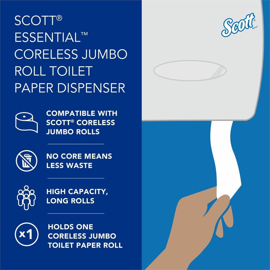 Scott Essential Coreless Jumbo Roll Toilet Paper Dispenser, White, 9.8" x 14.3" x 6", 1 Carton