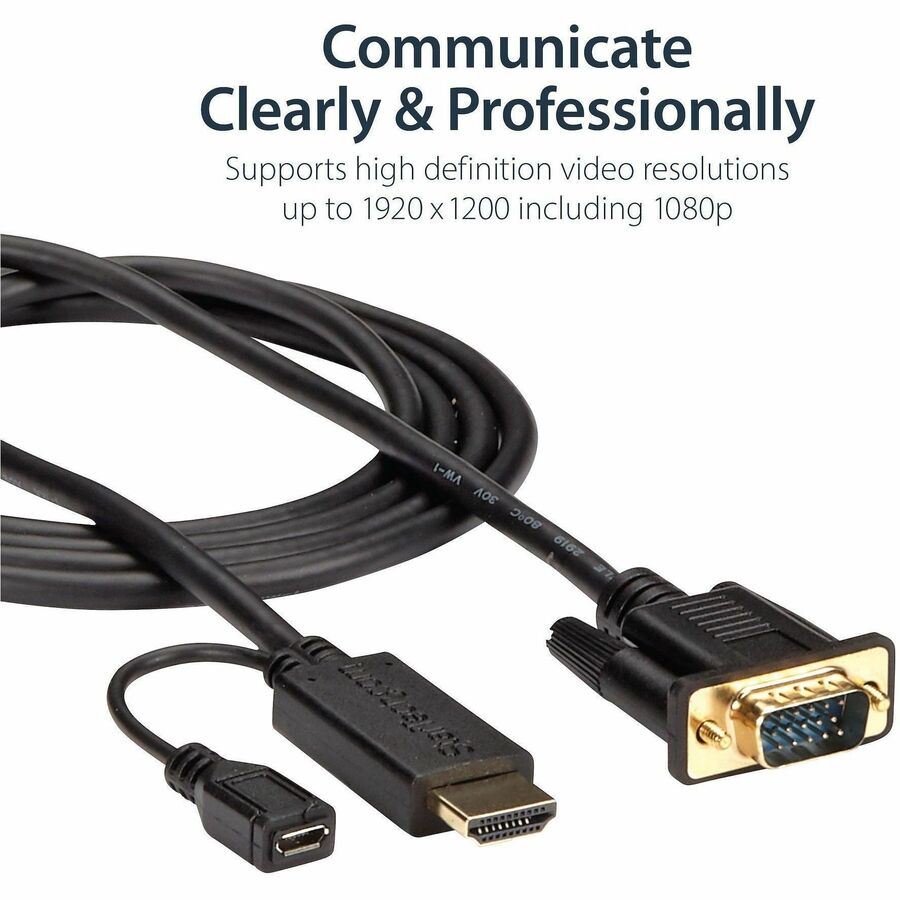 StarTech.com 3 ft HDMI to VGA Video Cable Adapter, HDMI Male/Micro USB Female to VGA Male, Black, 1 Each