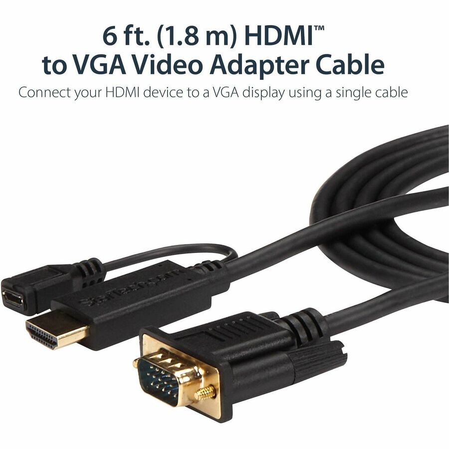 StarTech.com 6 ft HDMI to VGA Video Cable Adapter, HDMI Male & Micro USB Female to VGA Male, Black, 1 Each