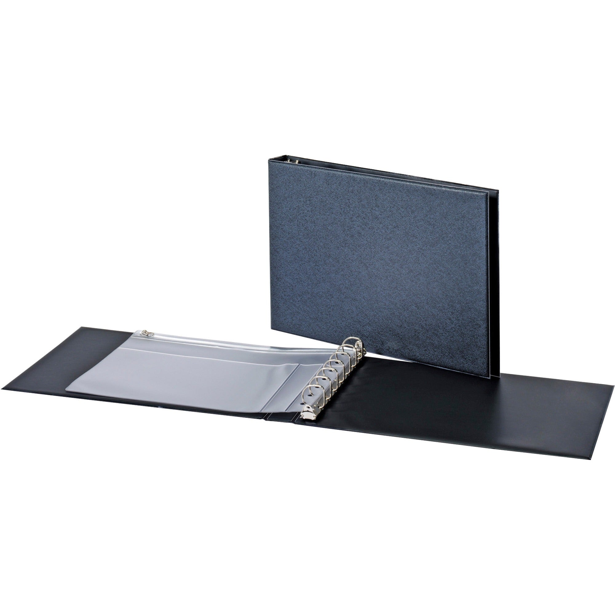 1" Binder Capacity - Fastener(s): D-Ring - Board - Black - Recycled - Textured, Eco-friendly, Zipper Closure, Pen Holder - 1 Each