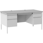 Lorell Fortress Series Double-Pedestal Desk, Gray, Laminated Steel, 30"H x 29.5"W x 60"D, 2 Pedestals, 1 Each