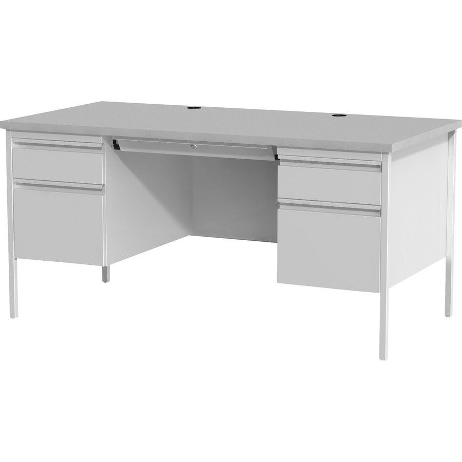 Lorell Fortress Series Double-Pedestal Desk, Gray, Laminated Steel, 30"H x 29.5"W x 60"D, 2 Pedestals, 1 Each