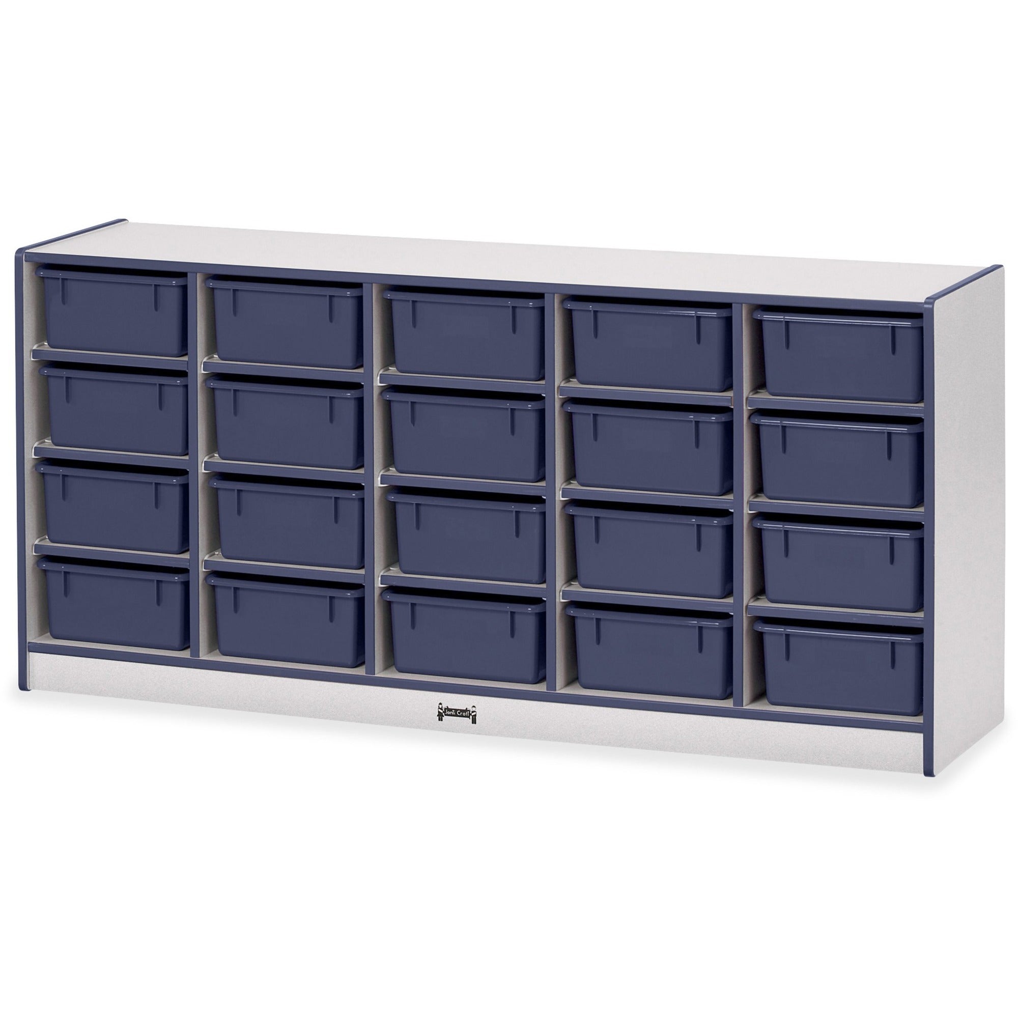 Jonti-Craft Rainbow Accents Cubbie Mobile Storage, 20 Compartments, 29.5"H x 24.5"W x 15"D, Navy Blue, Built-in Wheels, Hard Rubber, 1 Each