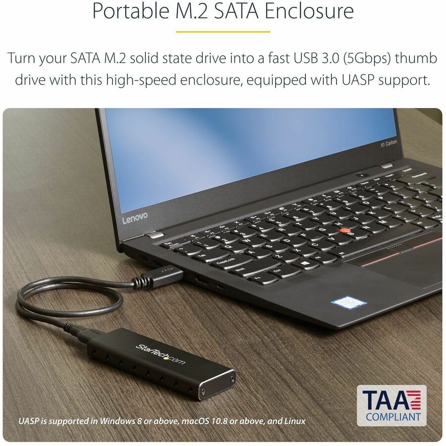 StarTech.com Drive Enclosure SATA/600, M.2 - USB 3.0 Micro-B Host Interface - UASP Support External - Black - TAA Compliant