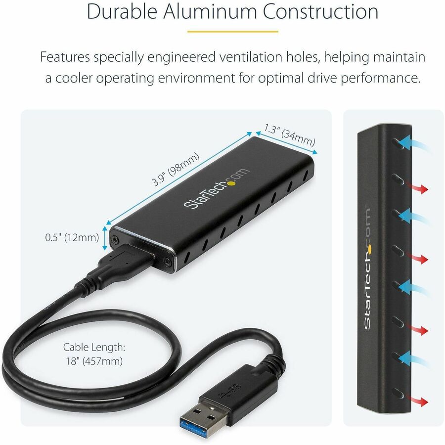 StarTech.com Drive Enclosure SATA/600, M.2 - USB 3.0 Micro-B Host Interface - UASP Support External - Black - TAA Compliant