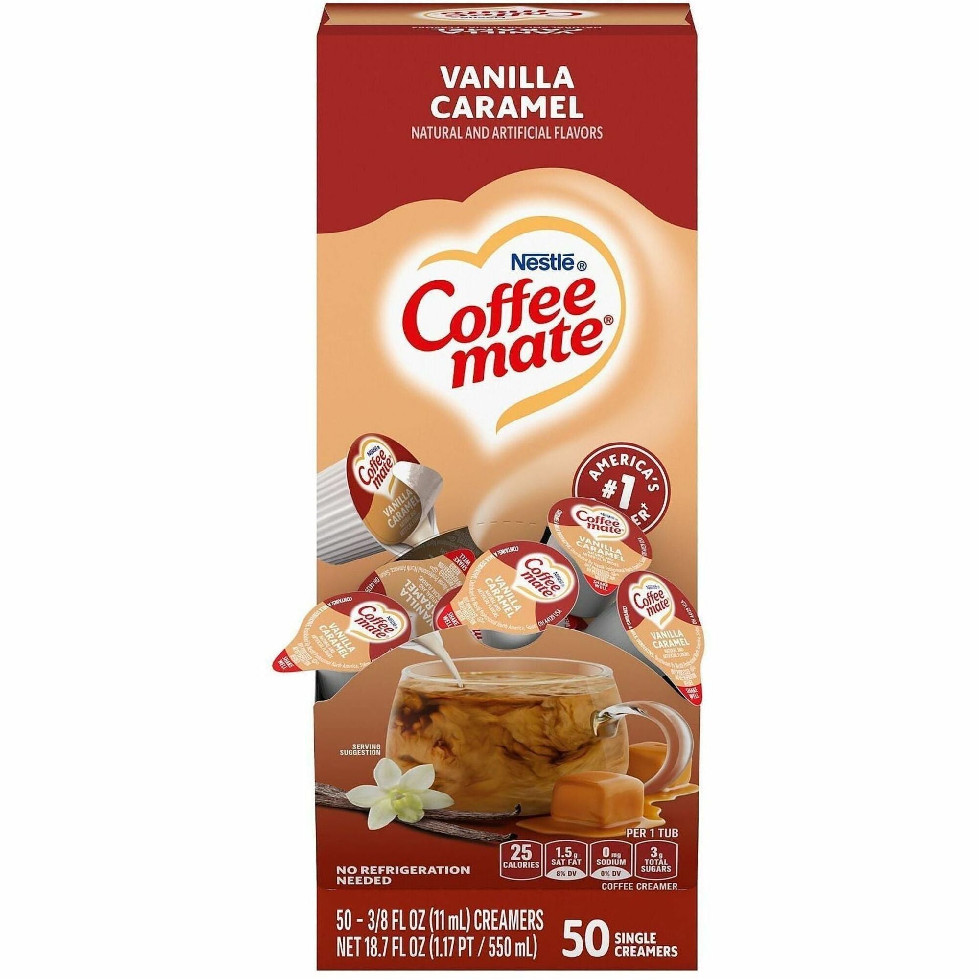 Coffee mate Vanilla Caramel Nondairy Liquid Creamer Singles, 0.38 fl oz (11 mL), 50 Count Box