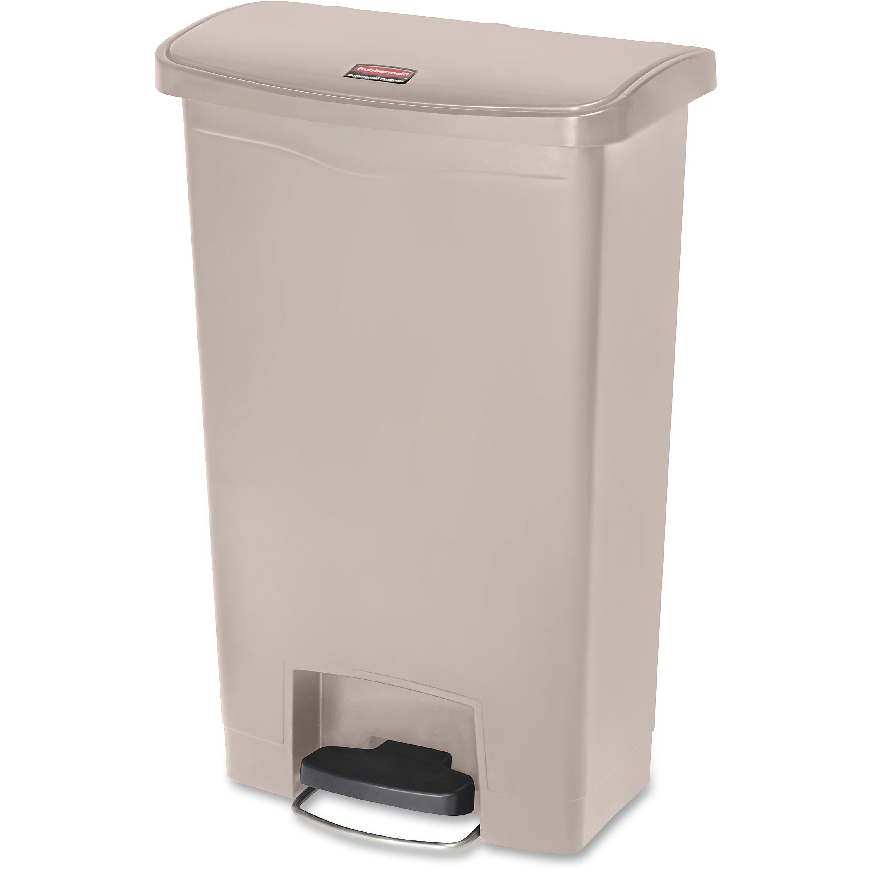 Rubbermaid Commercial Slim Jim 13 Gallon Front Step Container, Beige, Resin/Plastic/Poly, 28.3" H x 11.5" W x 18" L, 1 Each