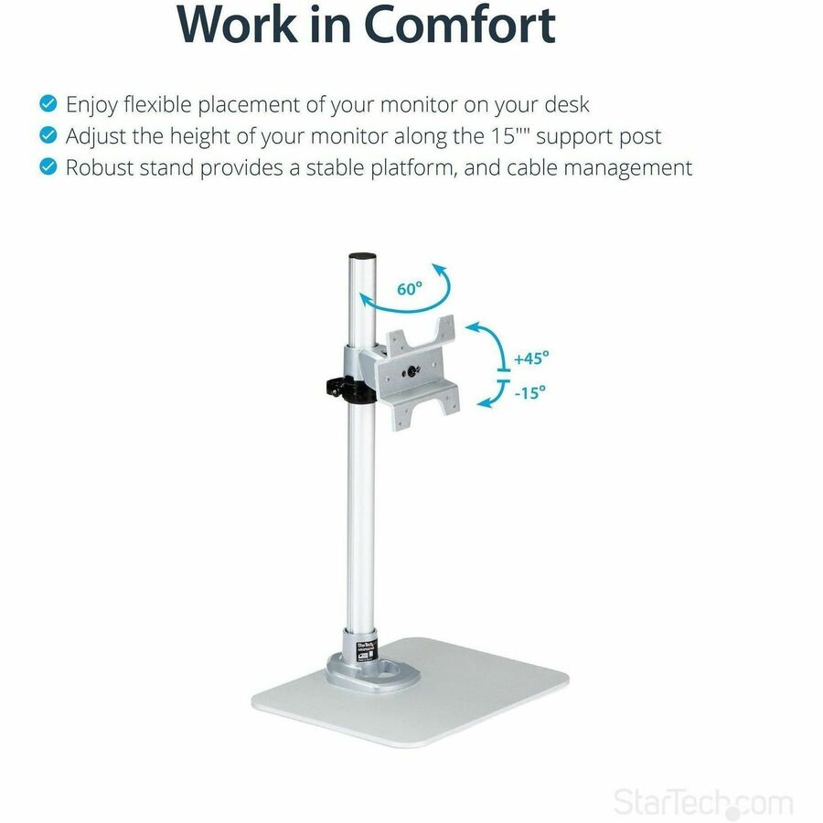 StarTech.com Single Monitor Stand - Adjustable - Steel - Silver