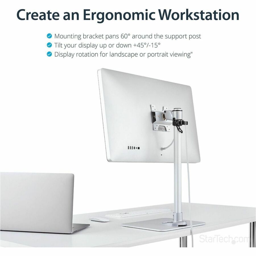 StarTech.com Single Monitor Stand - Adjustable - Steel - Silver