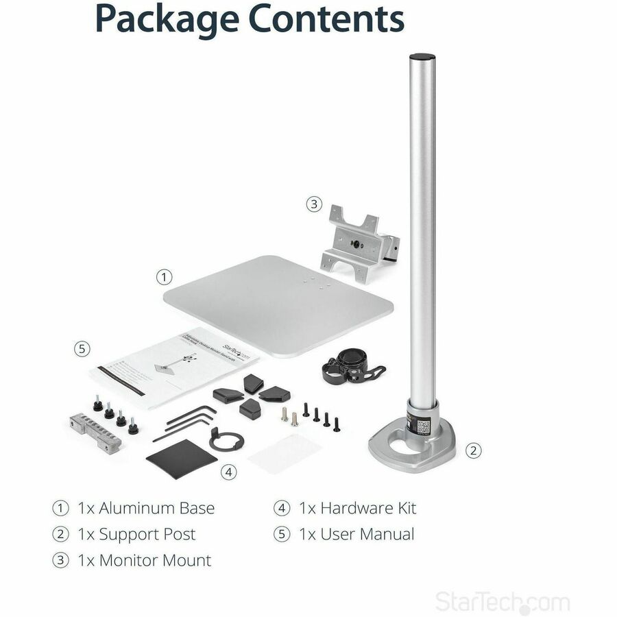StarTech.com Single Monitor Stand - Adjustable - Steel - Silver